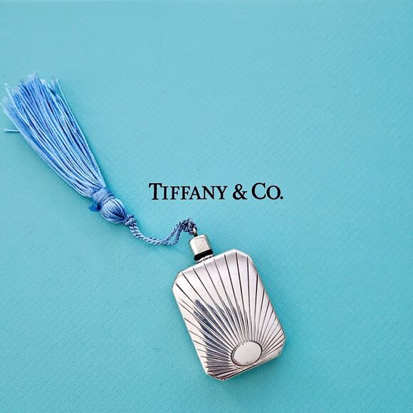 RARE Vintage Tiffany & Co. Antique Silver Perfume Flask Bottle With Blue Tassel - Picture 2 of 10